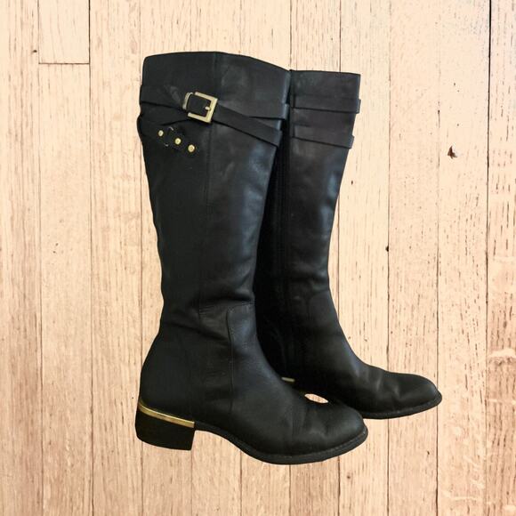 Franco Sarto Lea Celeste Black Leather Tall Riding Boots Size 7 #C3135L1001 - Picture 1 of 15